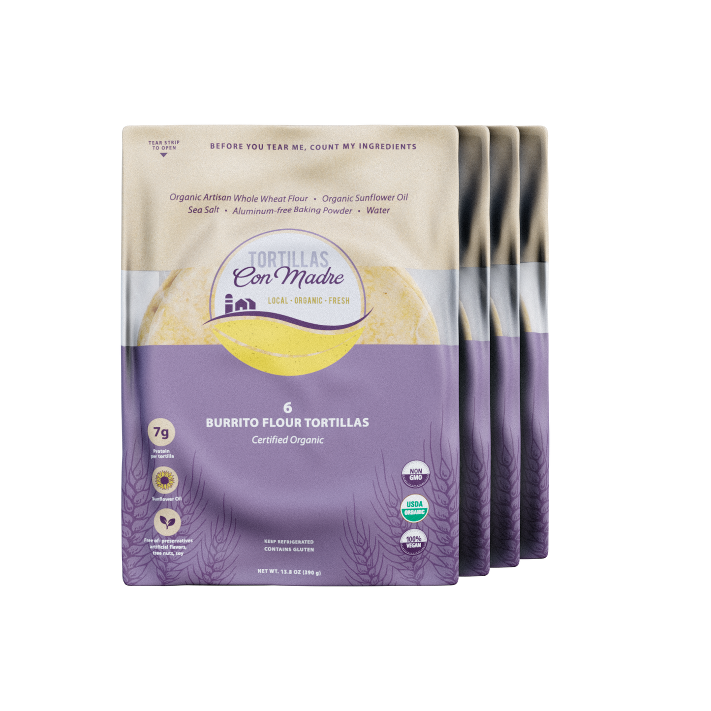 Certified Organic Sunflower Oil Burrito Flour Tortillas (6 ct)