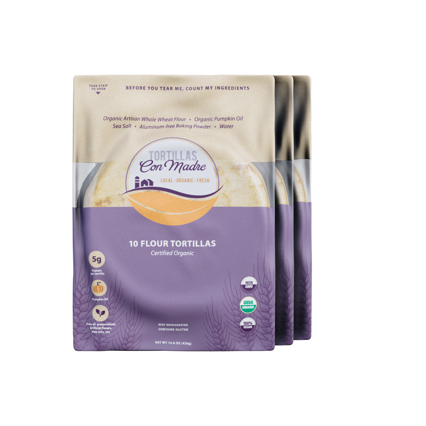 Certified Organic Pumpkin Oil Flour Tortillas (10 ct)