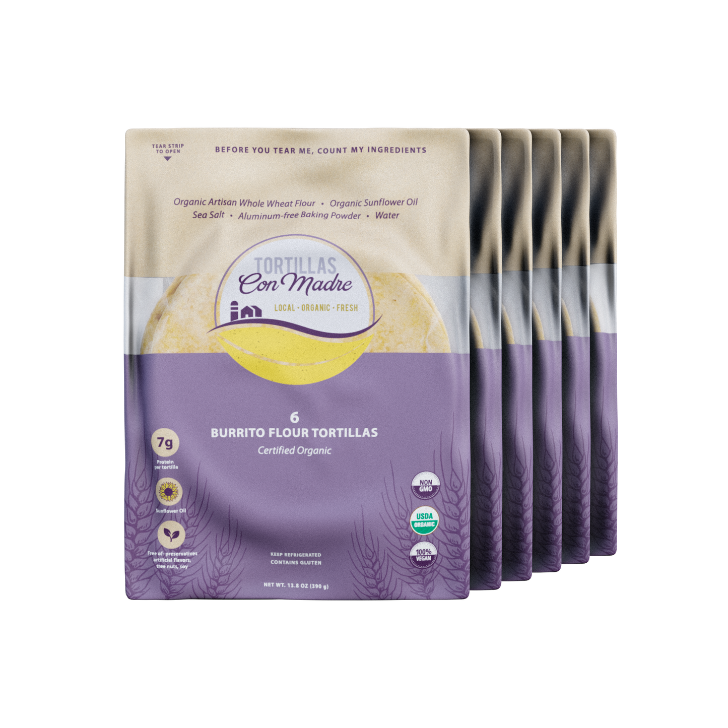 Certified Organic Sunflower Oil Burrito Flour Tortillas (6 ct)